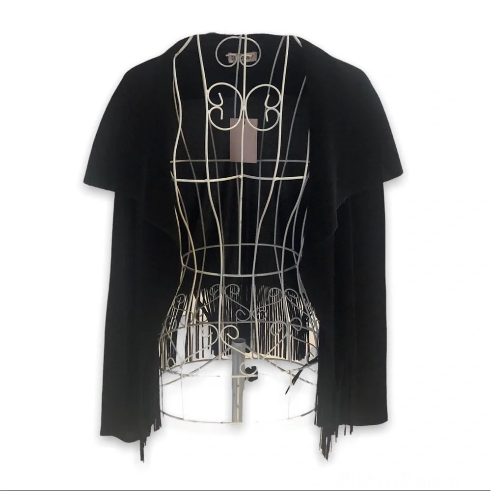 Journey Black Crinkle Cropped Jacket with Fringe Hem NWT